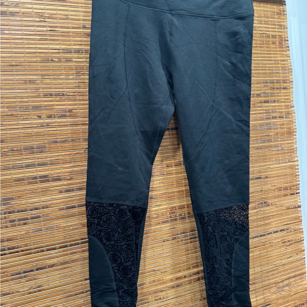 Athleta Navy Blue Leggings with Black faux leather patch - Picture 6 of 8